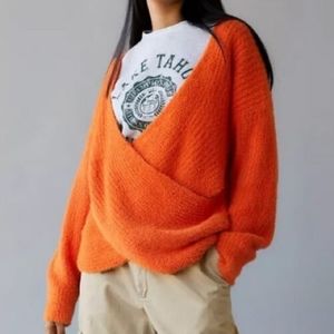 NEW Urban Outfitters sweater fluffy orange cross body wrap xxxL